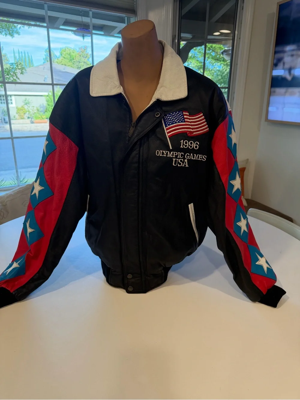 VINTAGE 1996 ATLANTA OLYMPIC GAMES LEATHER BOMBER IACKET SIZE L